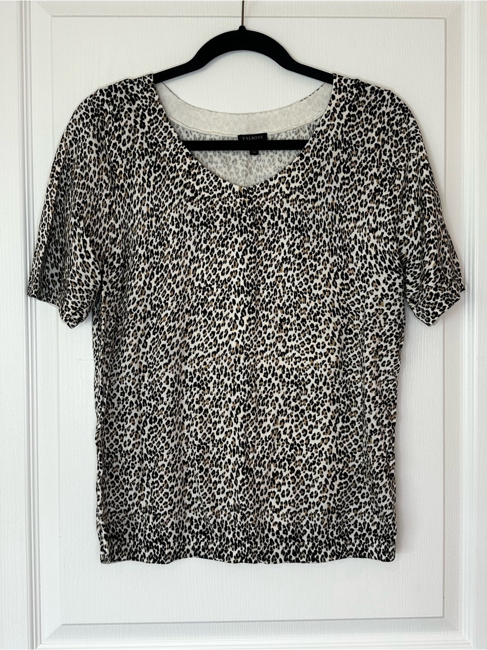 Talbots Short Sleeve V-Neck Leopard Print Top - Black & White